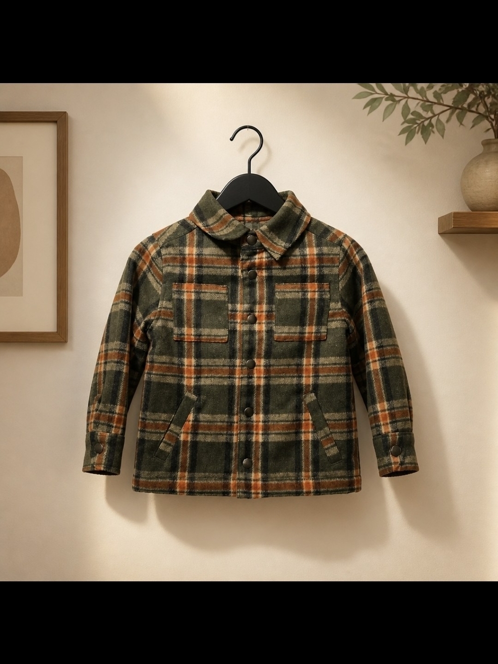 Old Navy Kids Sherpa Lined Plaid Shacket Jacket 4T Green Orange Fall Winter